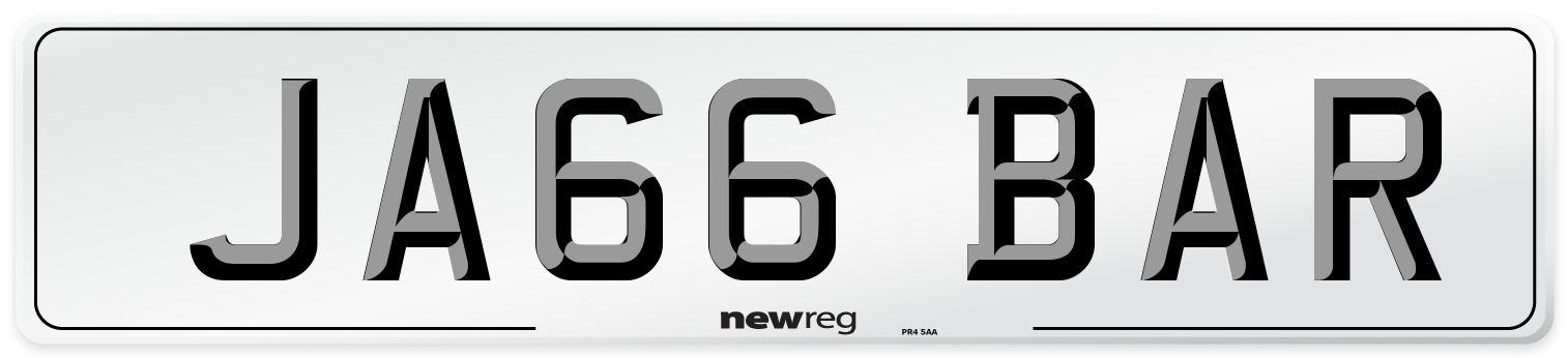 JA66 BAR Number Plate from New Reg